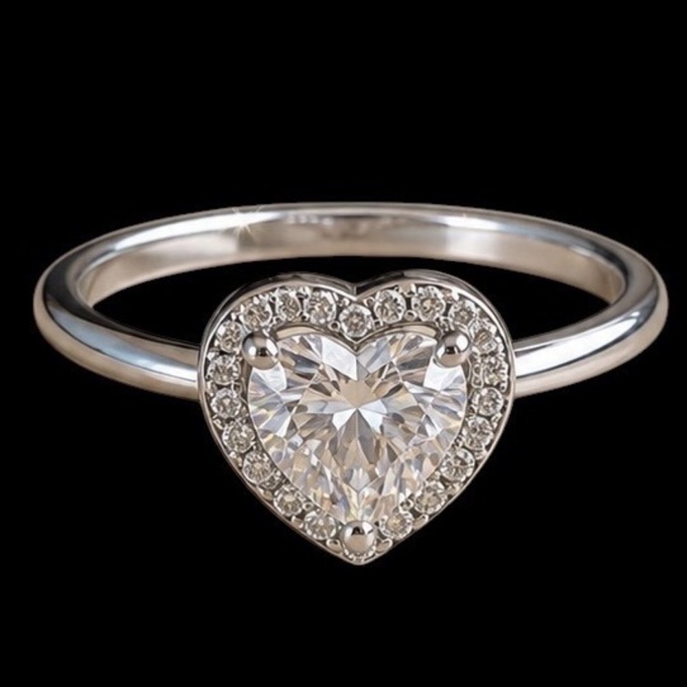 1.0ct Heart Cut Moissanite Halo Ring D Color 925 Stamled Silver Certified Sz 8